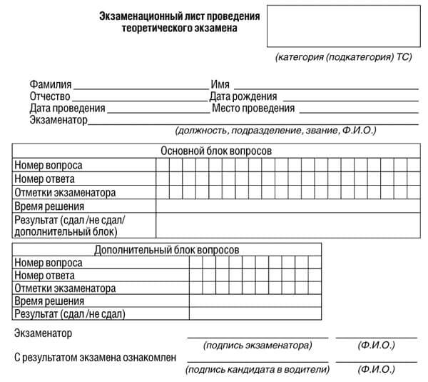 купить лист сдачи теоретического экзамена ПДД в Канске